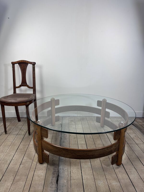 Table basse ronde scandinave en teck 1970