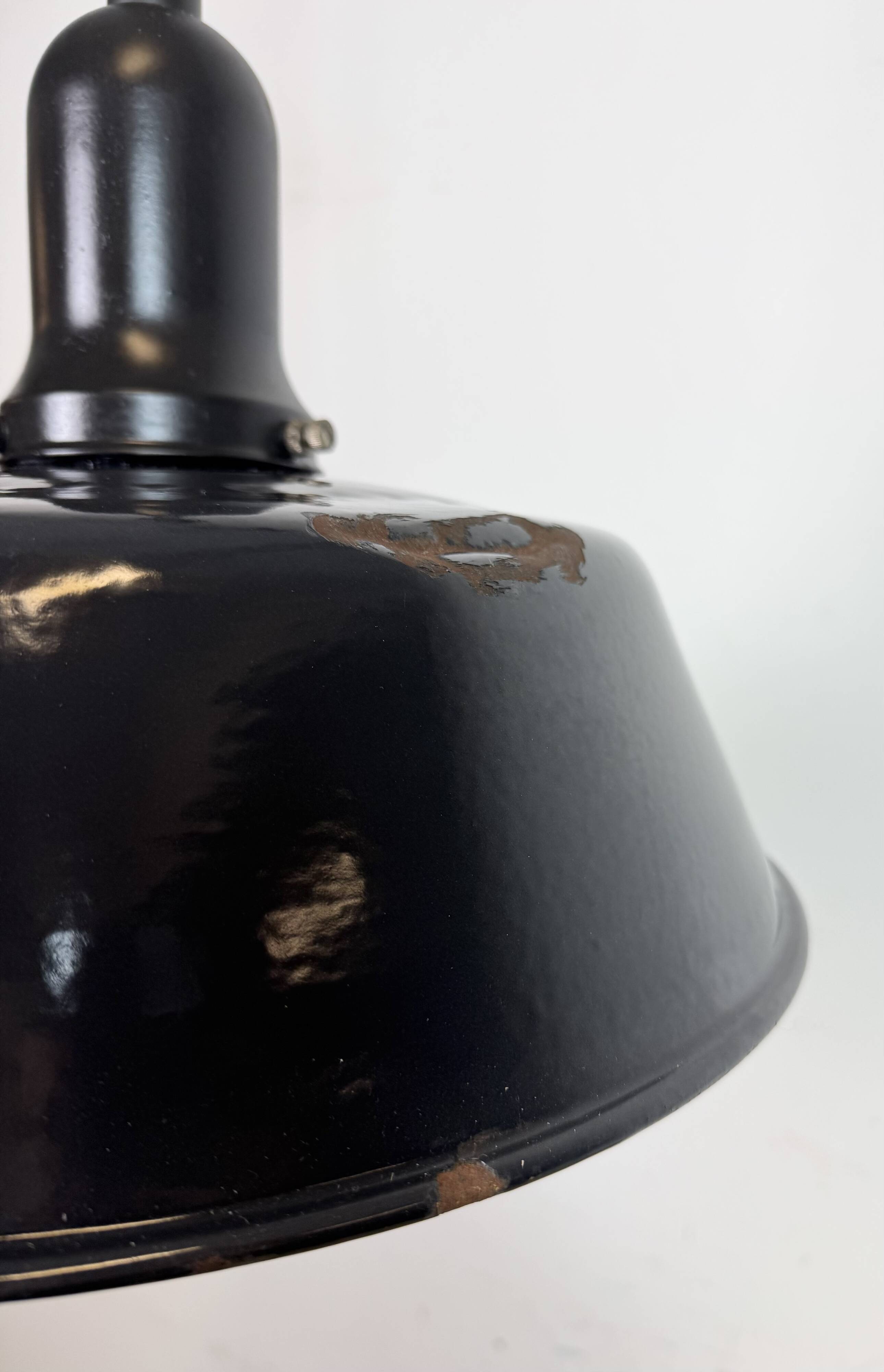 Industrial Black Enamel Factory Lamp with Porcelain Top, 1950s