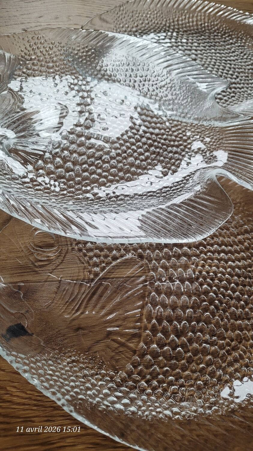 4 transparent glass fish plates