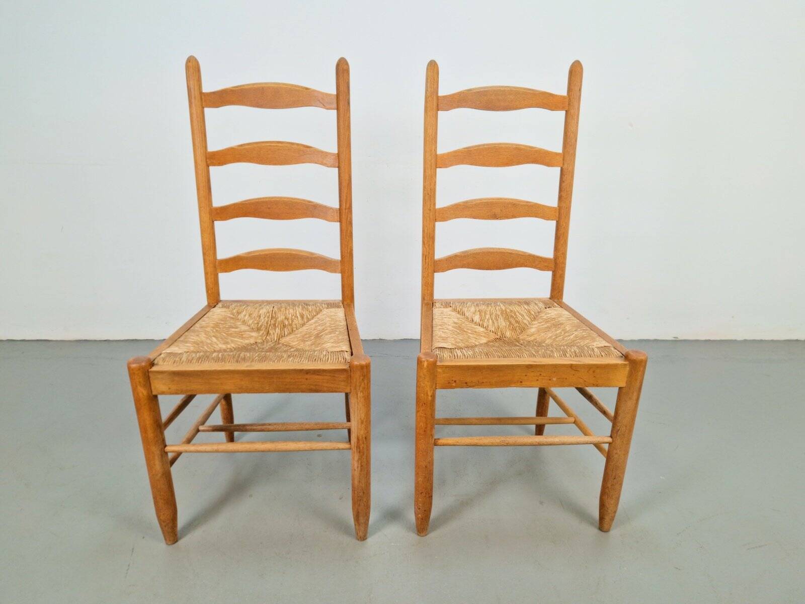 Vintage Brutalist Wicker Ladder Chairs, 1960s, Set of 2