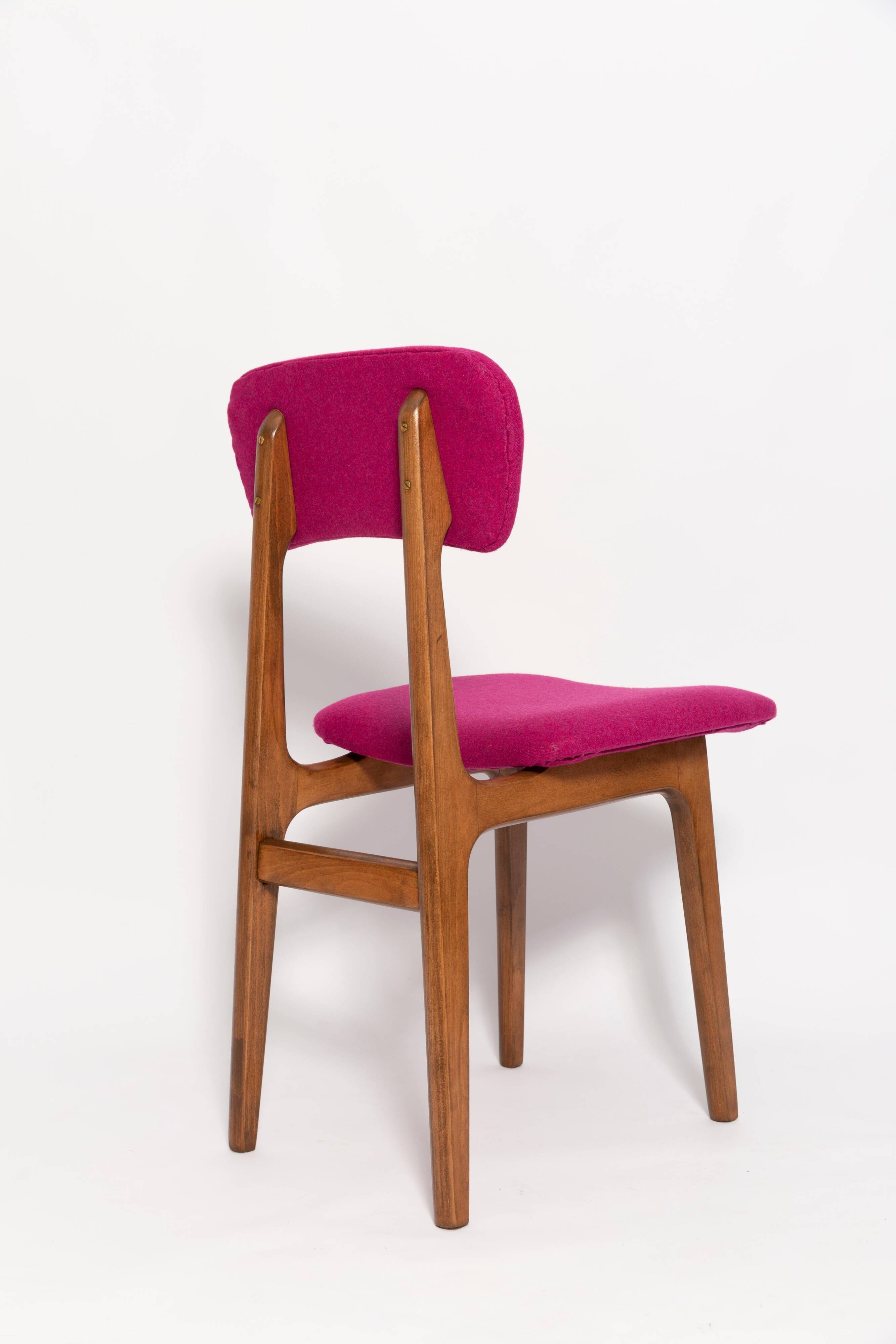 Fuchsia wool chair, beech wood, Rajmund Halas, Europe, 1960s