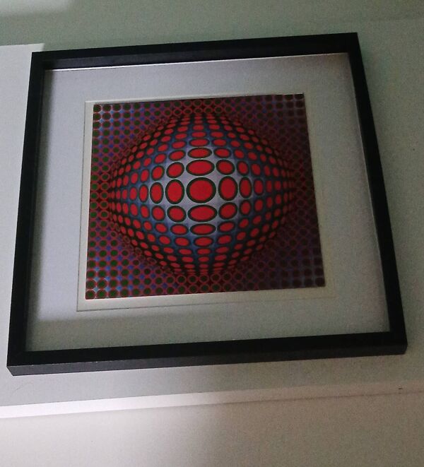 Tableau Vintage Art Optique - Victor Vasarely - Cadre 40x40cm