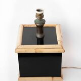 Tommaso Barbi style lamp, table lamp, living room lamp, black lacquered and bamboo square foot lamp