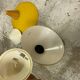 Duo of yellow glass pendant lamps