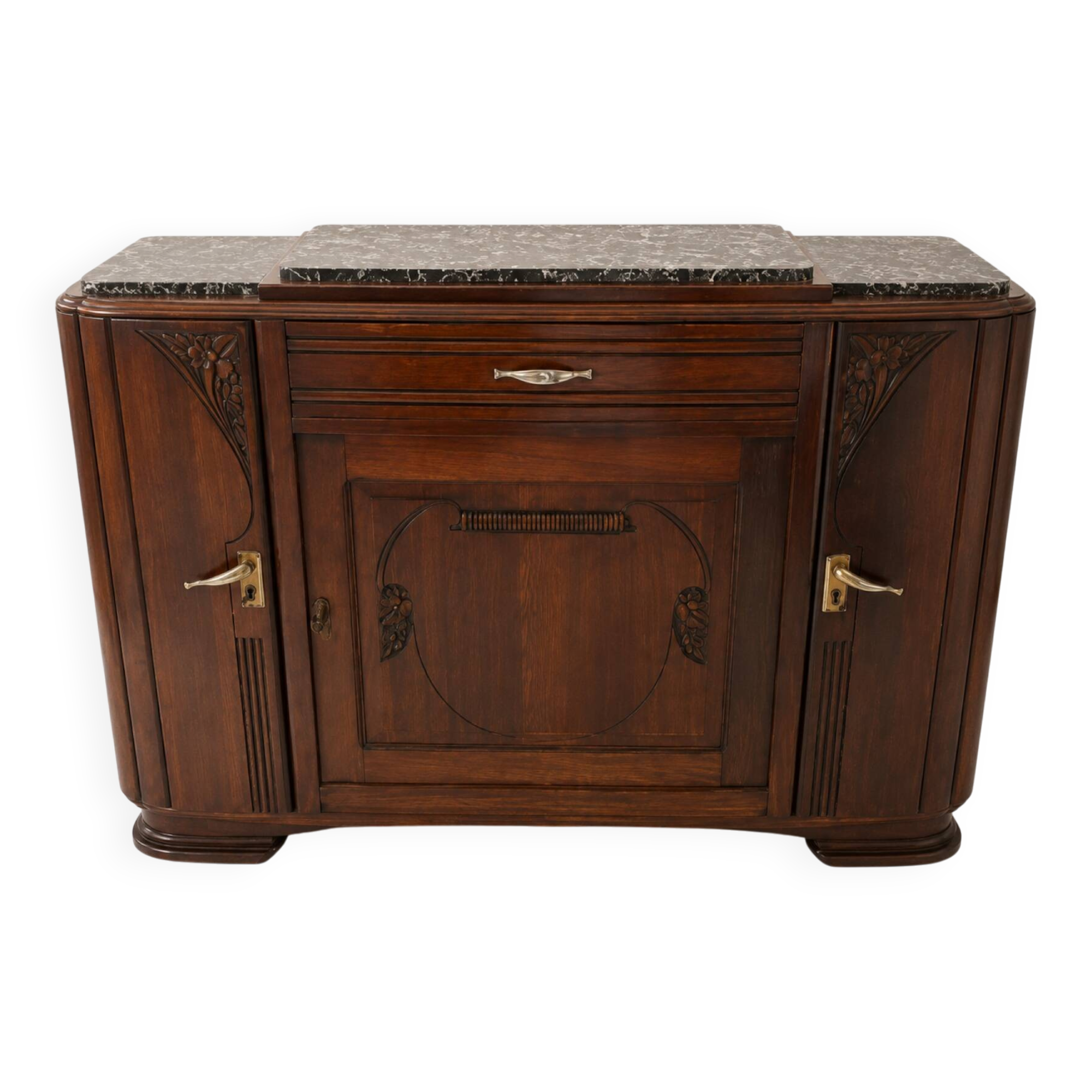 Art Deco buffet in carved wood and black marble, 1930s