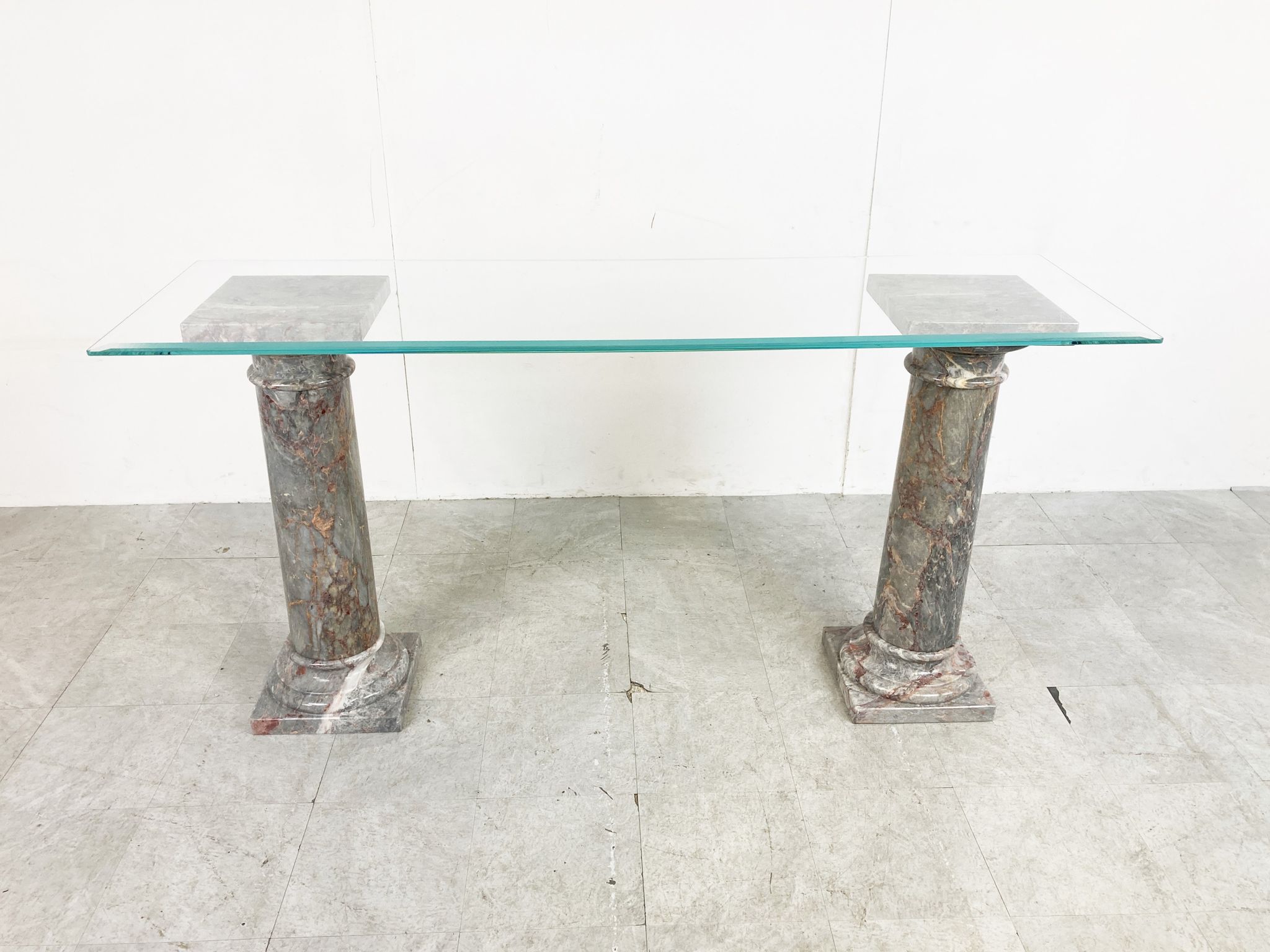 Vintage marble column console table Italy, 1960s