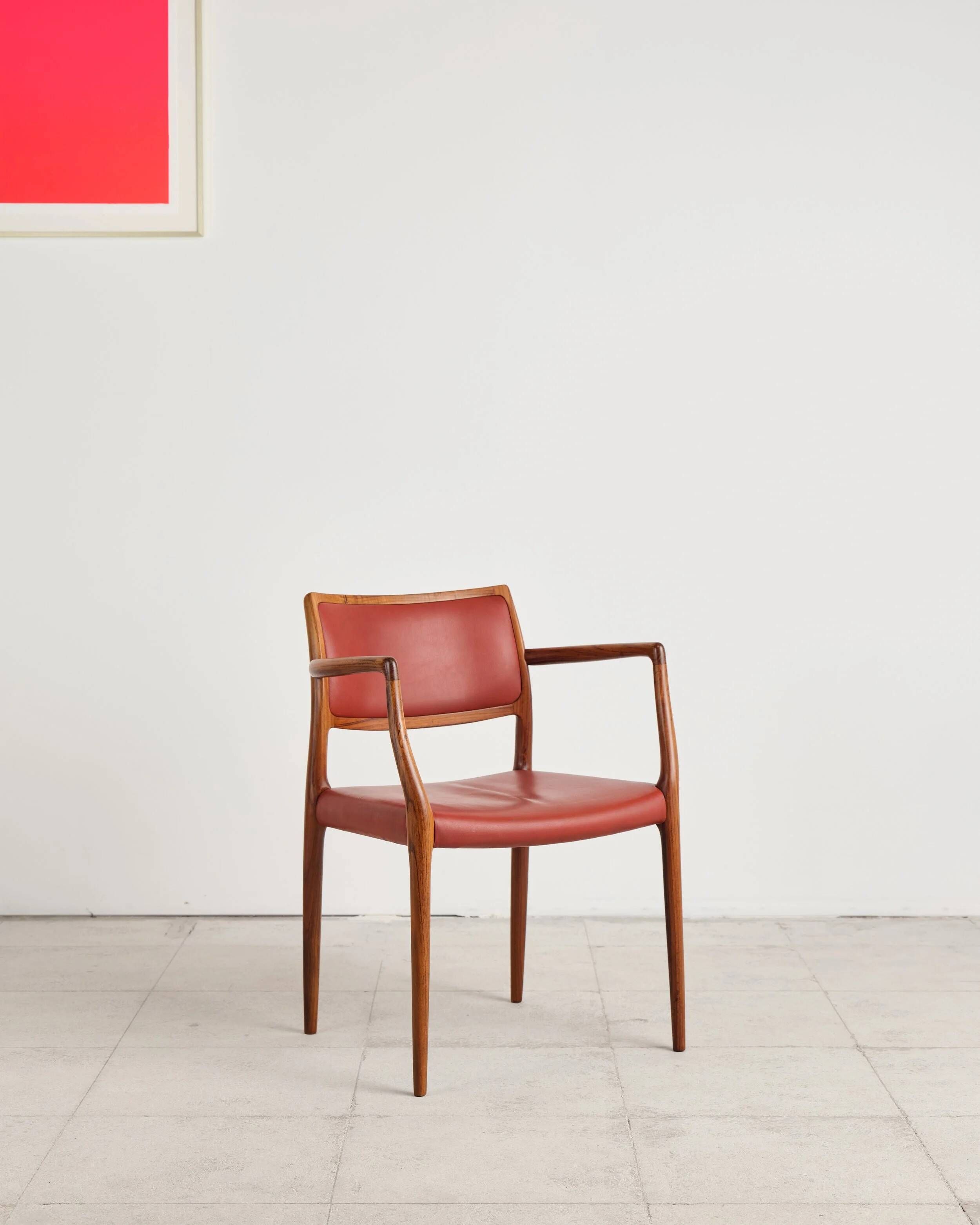 Armchair model 65 in oak and leather by Niels O. Møller, Denmark, 1960s.