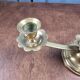 Vintage brass candle holder with 3 lights, flower drip trays, ideal for a centrepiece.