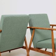 Pair of vintage long chairs mint green bouclé 1970