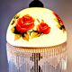 Vintage Tiffany-style fringed lamp with floral globe
