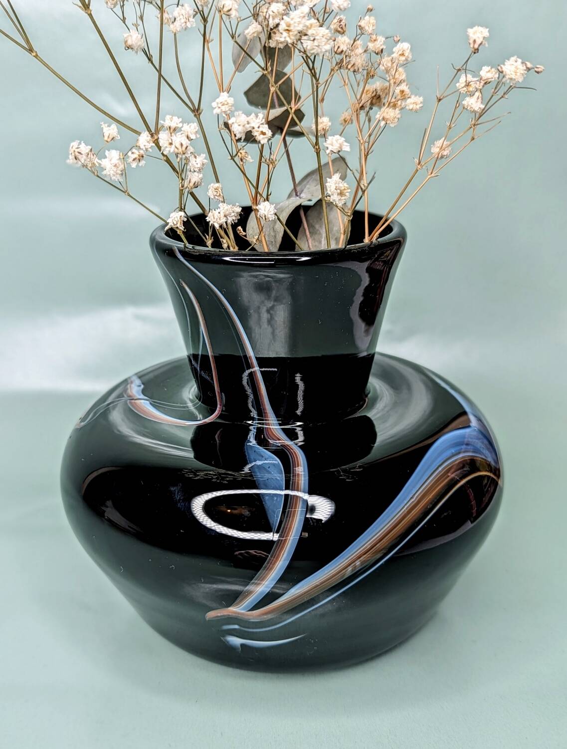 Vase Verrerie de Maure - Vieil black and scrolls