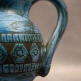 Blue ceramic pitcher with frieze by Jérôme Massier – Vallauris