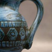 Blue ceramic pitcher with frieze by Jérôme Massier – Vallauris
