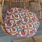 4 armchairs and a coffee table made of rattan and bamboo wood, vintage.