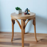 Vintage round kitchen stool, waxed bentwood, 50s, Baumann style