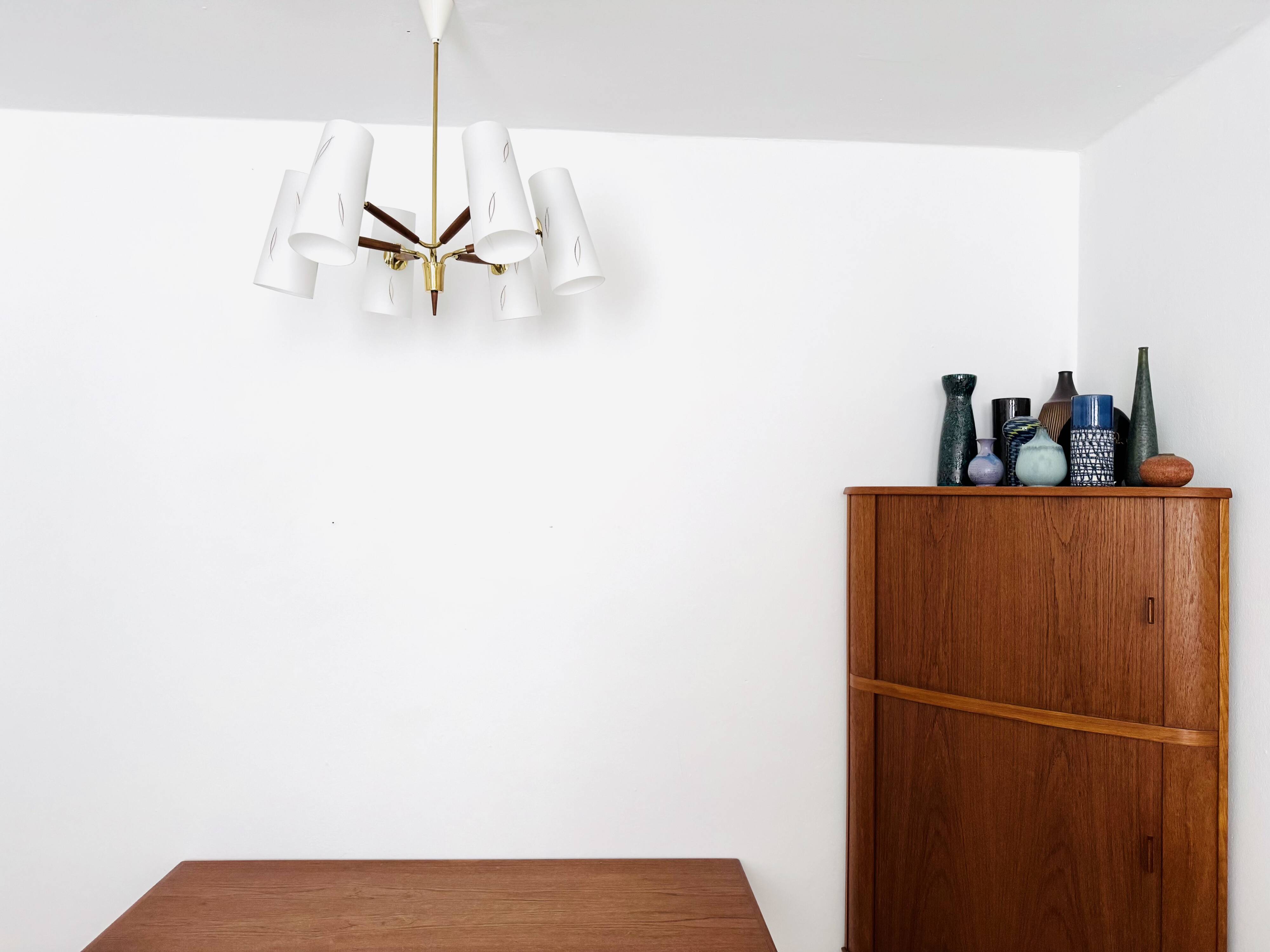 Brass and Walnut Chandelier by Rupert Nikoll