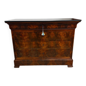 Commode Noyer Louis Philippe - marbre noir