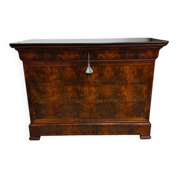 Walnut Louis Philippe chest of drawers with black marble, 5 drawers.