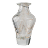 Vase en verre de Murano transparent avec de subtils tourbillons beiges - Verre clair lourd, décoration de table vintage italienne des années 1970