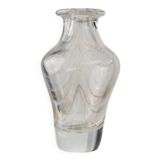 Transparent Murano Glass Vase with Subtle Beige Swirls - Heavy Clear Glass, Italian 1970s Vintage Table Decor