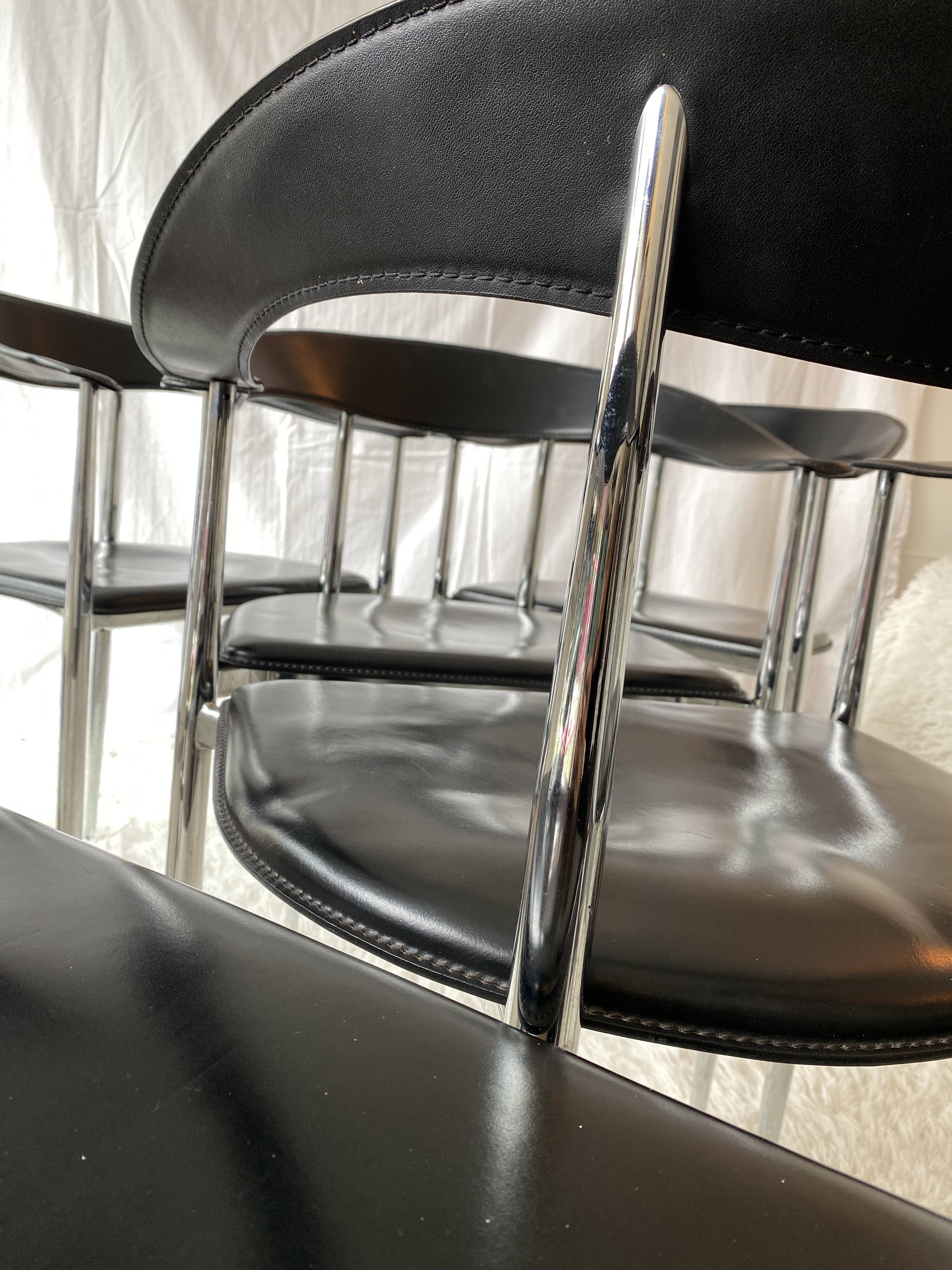 Set of 6 vintage arper chrome leather chairs