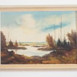 Tableau « L'étang d'automne », design scandinave, années 1970