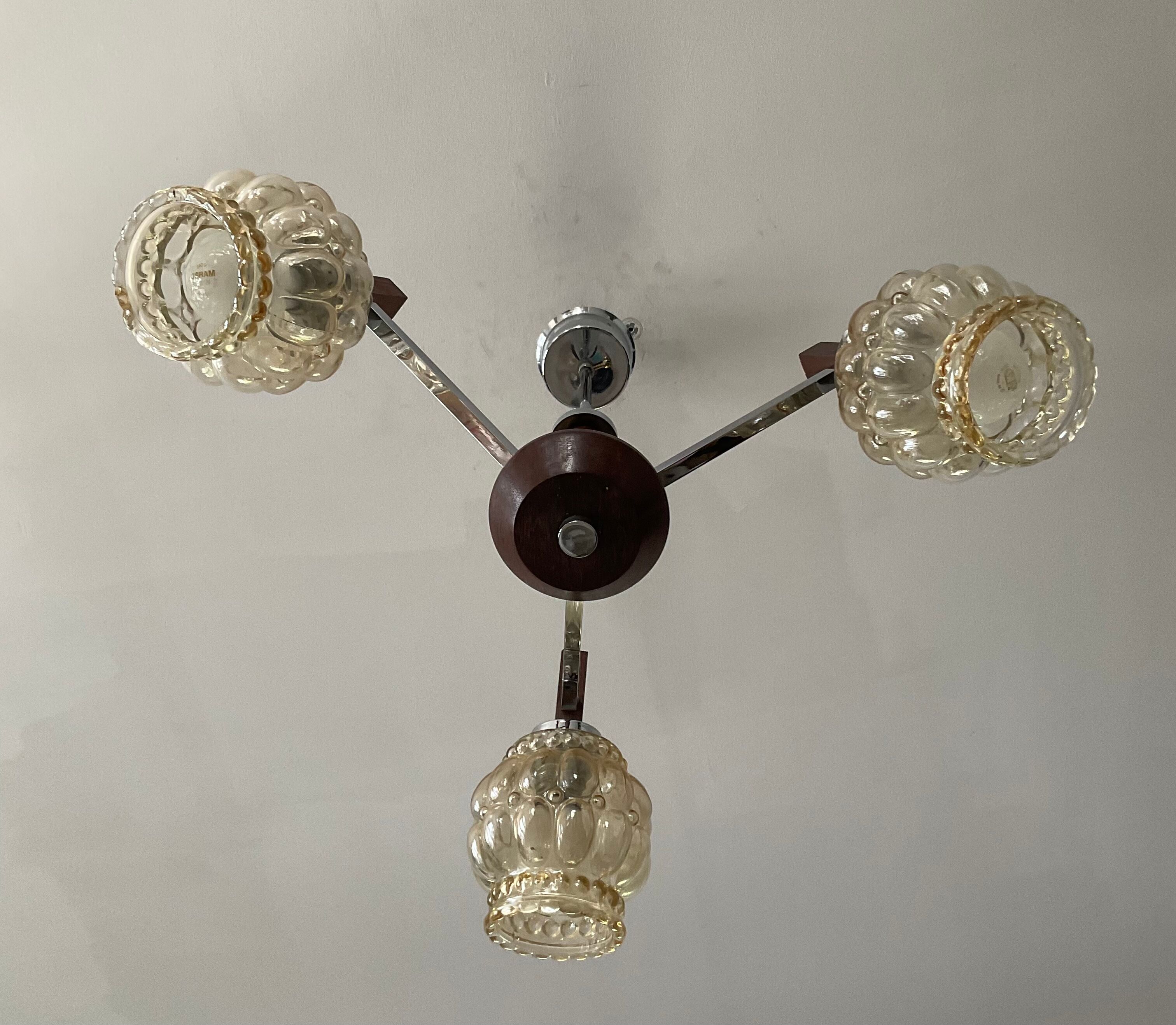 Lustre scandinave années 60 en teck et métal chromé