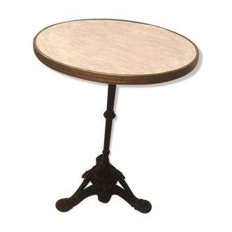 Ancien guéridon de bistrot pied en fonte  cerclage laiton