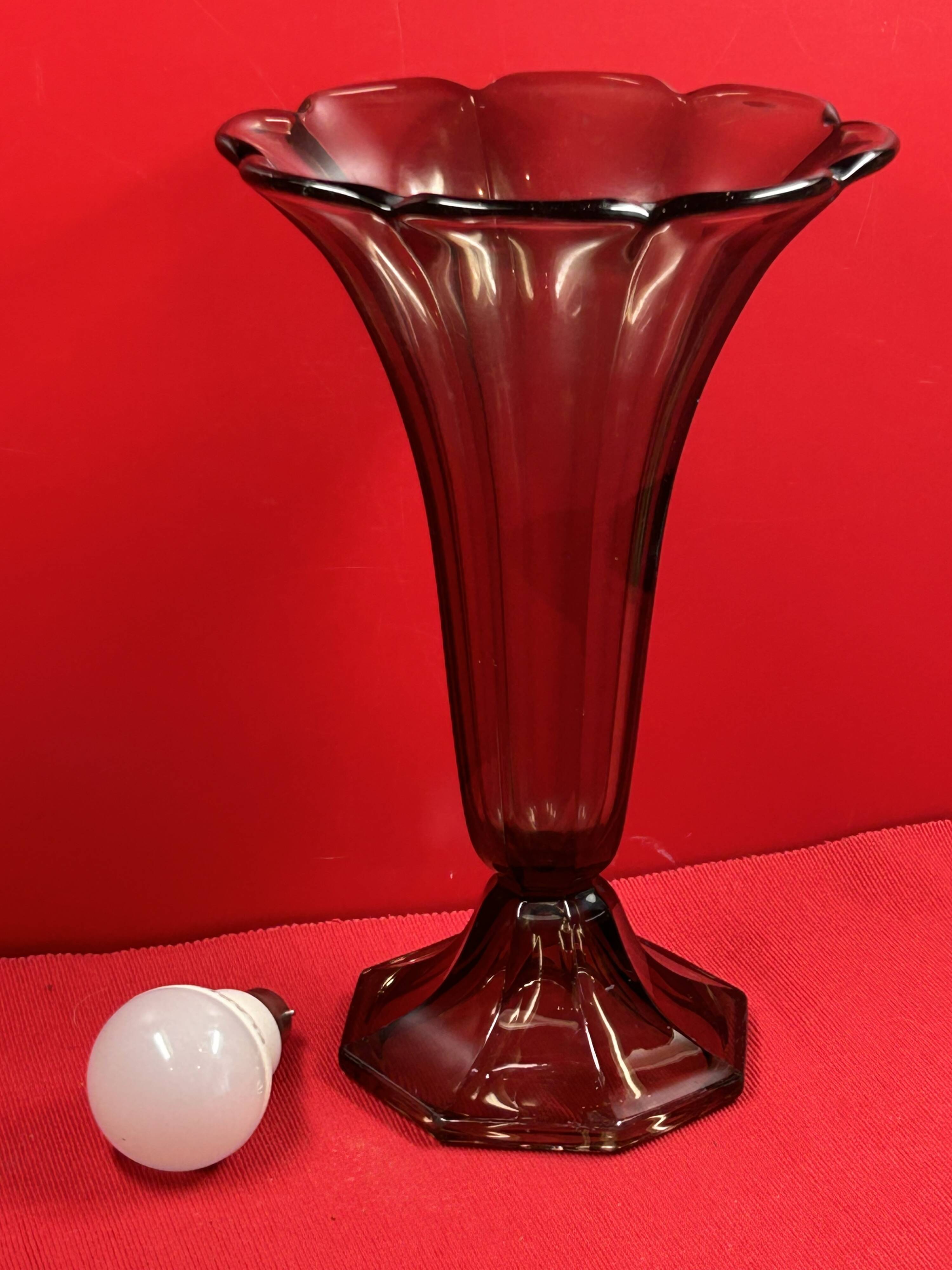 Grand vase cornet ferre fumé - superbe de couleur et d'état  30 cm "1970