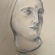 Signed drawing, charcoal study of a woman's face for workshop plaster.