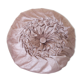 round pleated cushion in pink beige silk