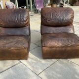 Pair of vintage leather armchairs / fireside chairs / clubs, 1970s