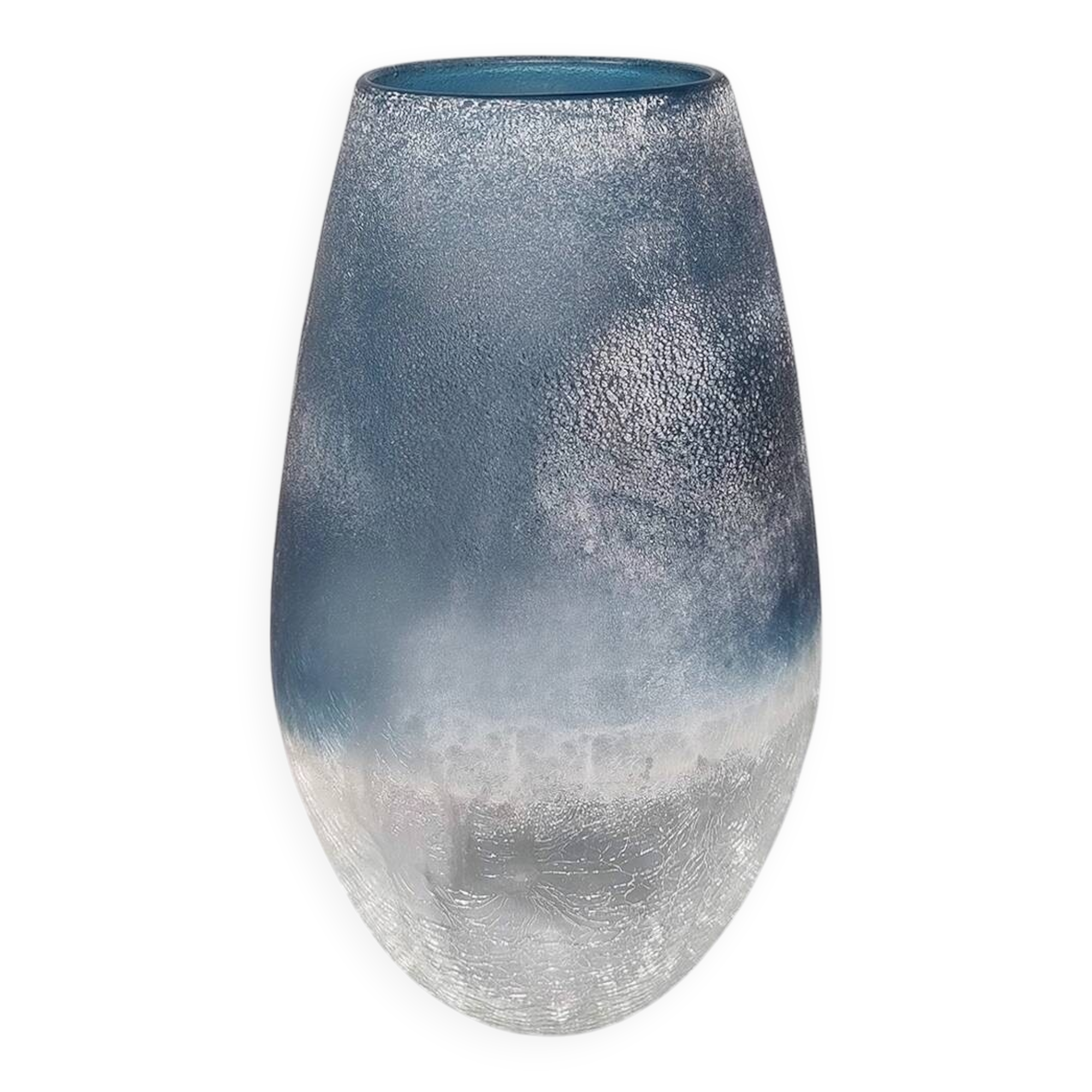 1970s Astonishing Blue Vase by Arte Vetro in Frosted Glass. Made in Italy