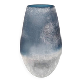 1970s Astonishing Blue Vase by Arte Vetro in Frosted Glass. Made in Italy