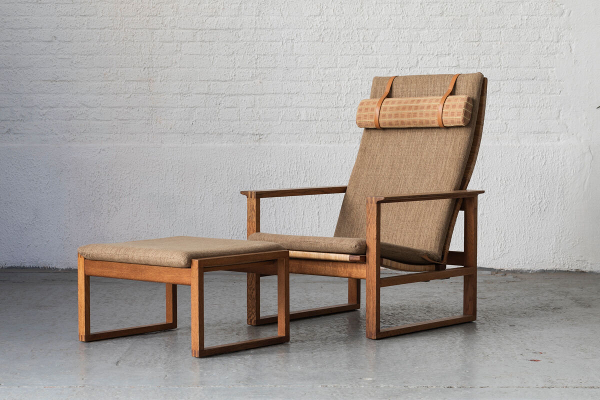 Set of 2 lounge chairs and one footrest by Borge Mogensen for Fredericia Denmark 1960’s