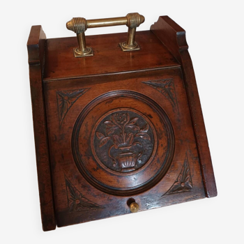 French 19th century walnut coal box