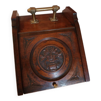 French 19th century walnut coal box