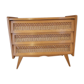 Chest of drawers 3 drawers wood and vintage rattan