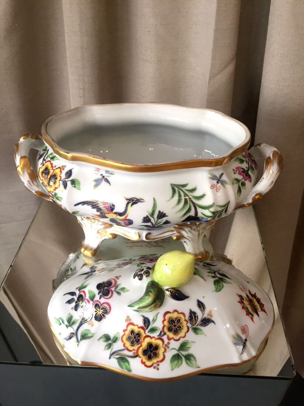 Soupiere or legumier in porcelain painted at home le tallec paris france floral decor