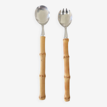 Salad servers with bamboo handles