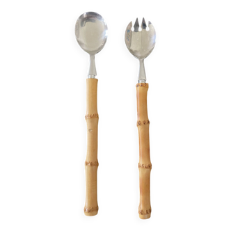 Salad servers with bamboo handles