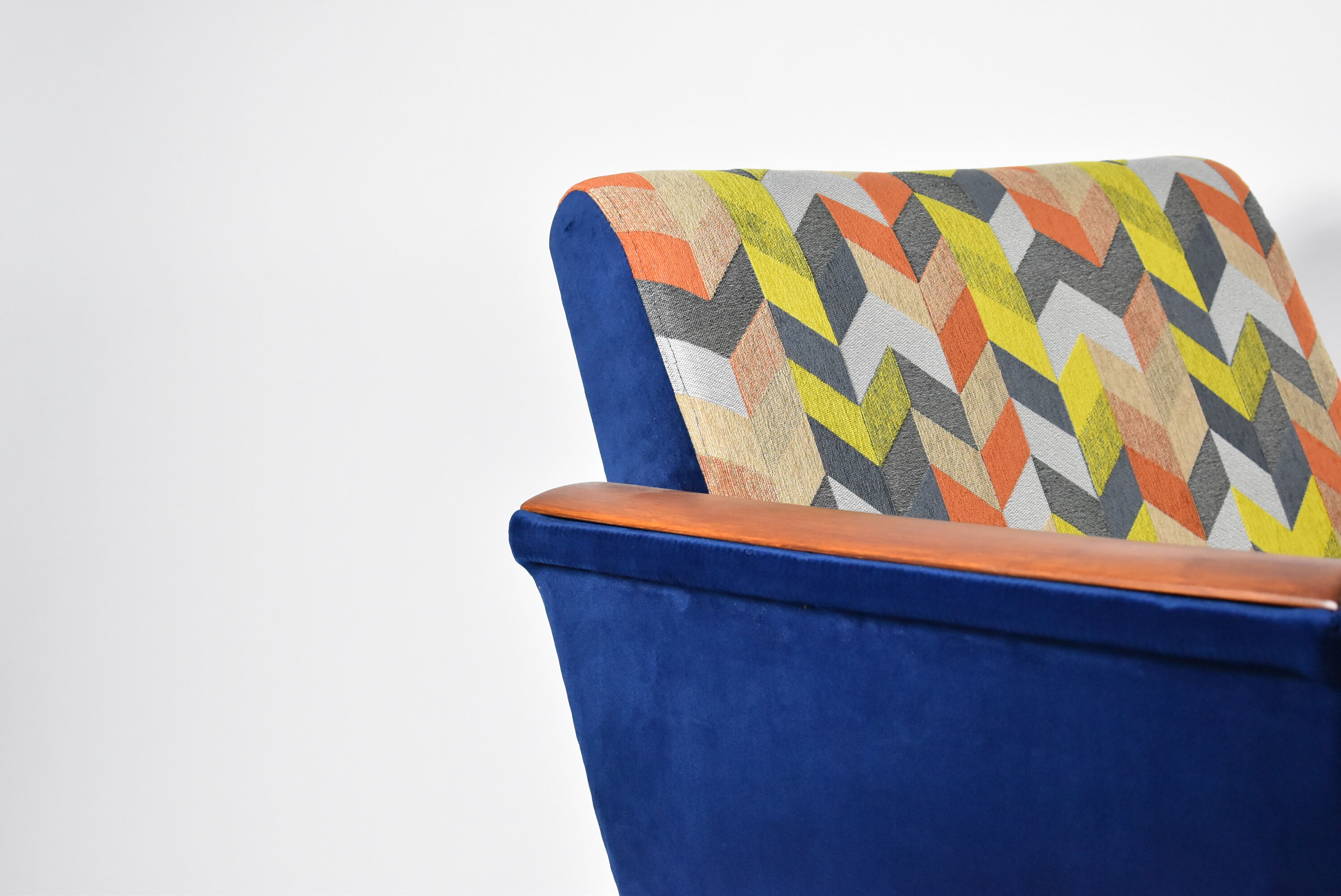 Mid-century armchair, 1960s, fully restored, blue velvet