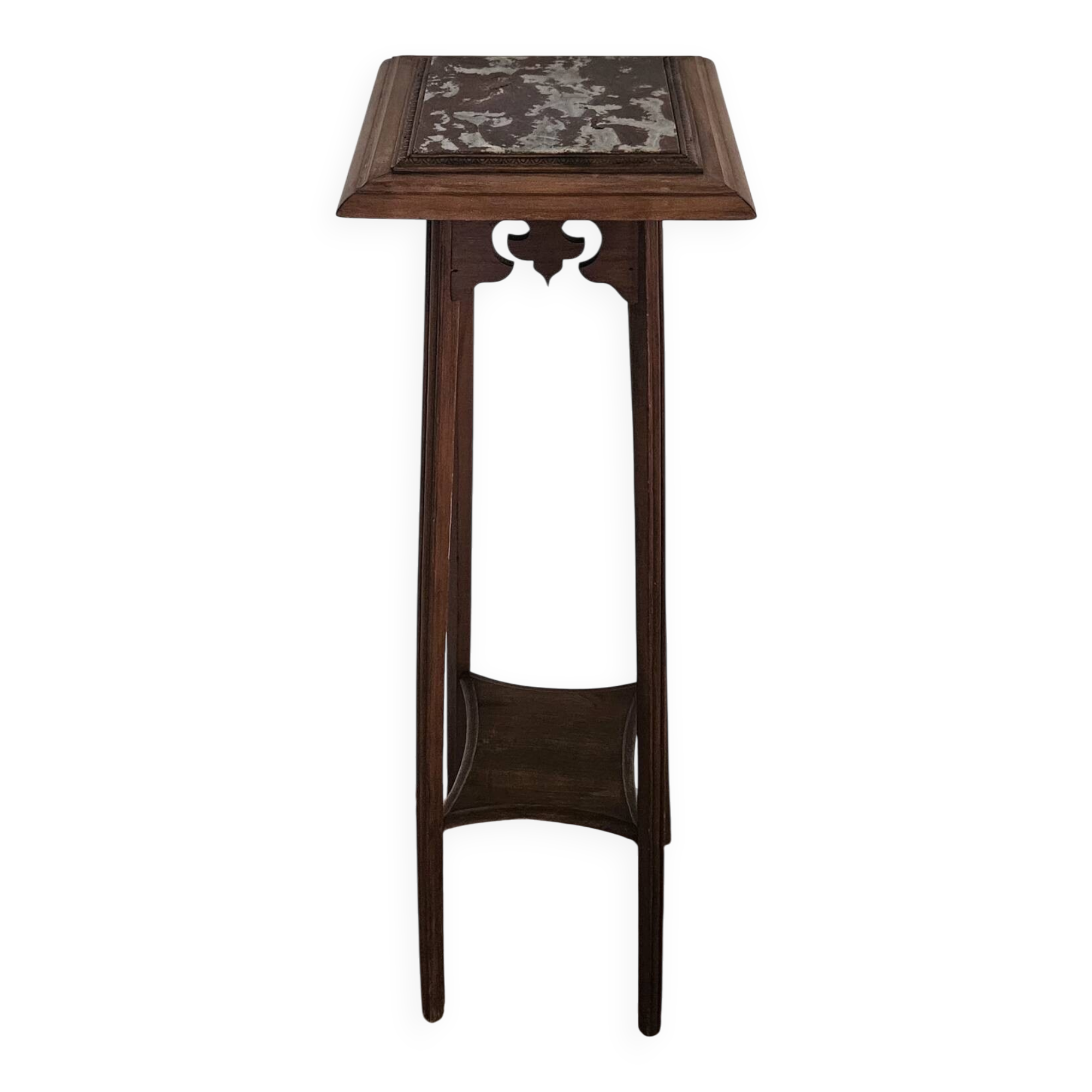 High plant stand in carved wood and Art Nouveau marble.