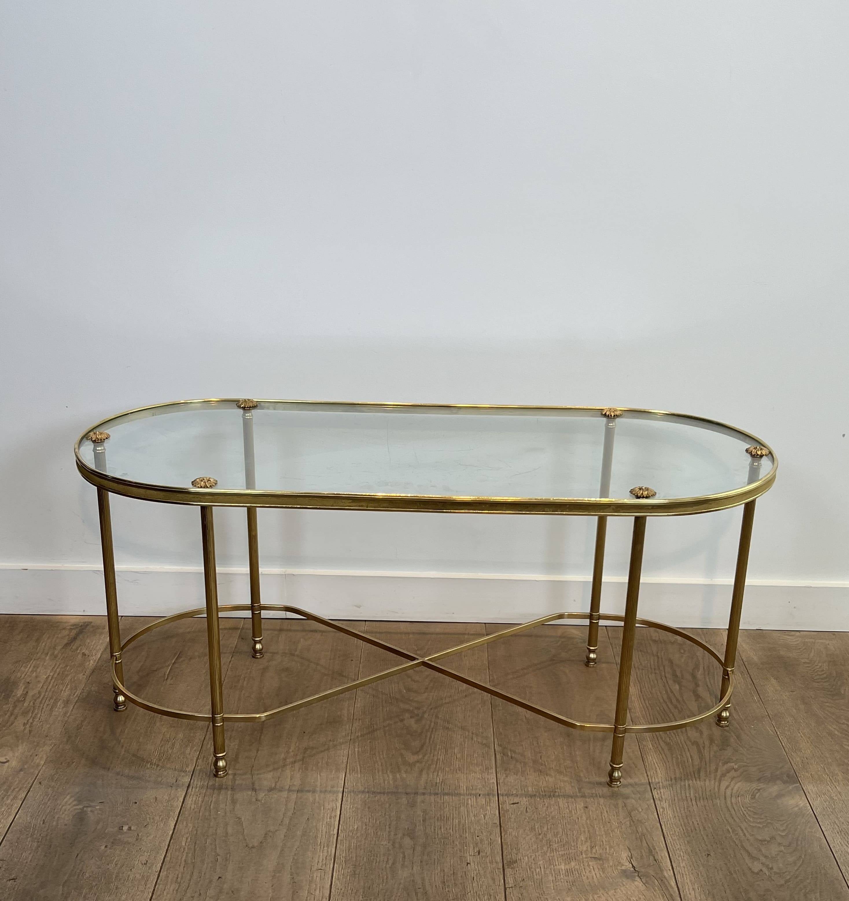 Oblong Coffee Table in Brass and Glass, by Maison Baguès, 1960s.