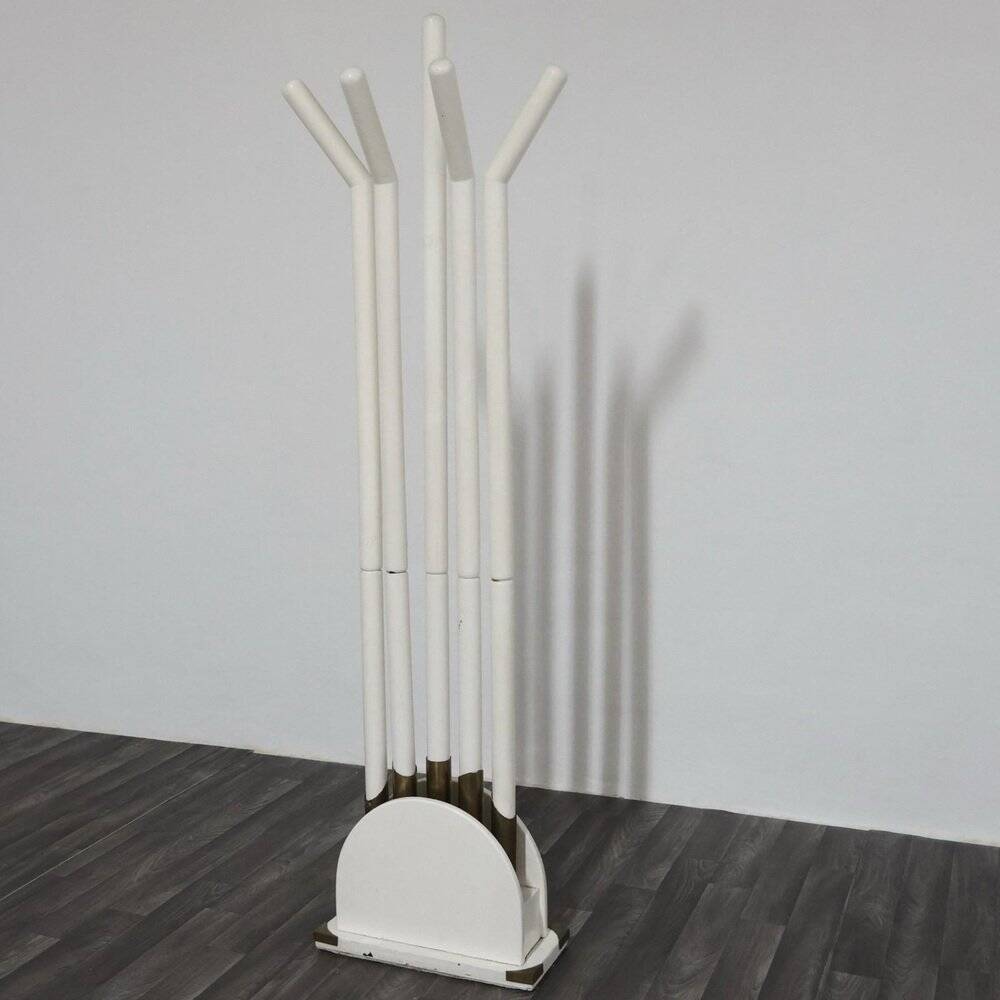 Vintage Postmodern Wood and Brass Coat Rack, 1980s