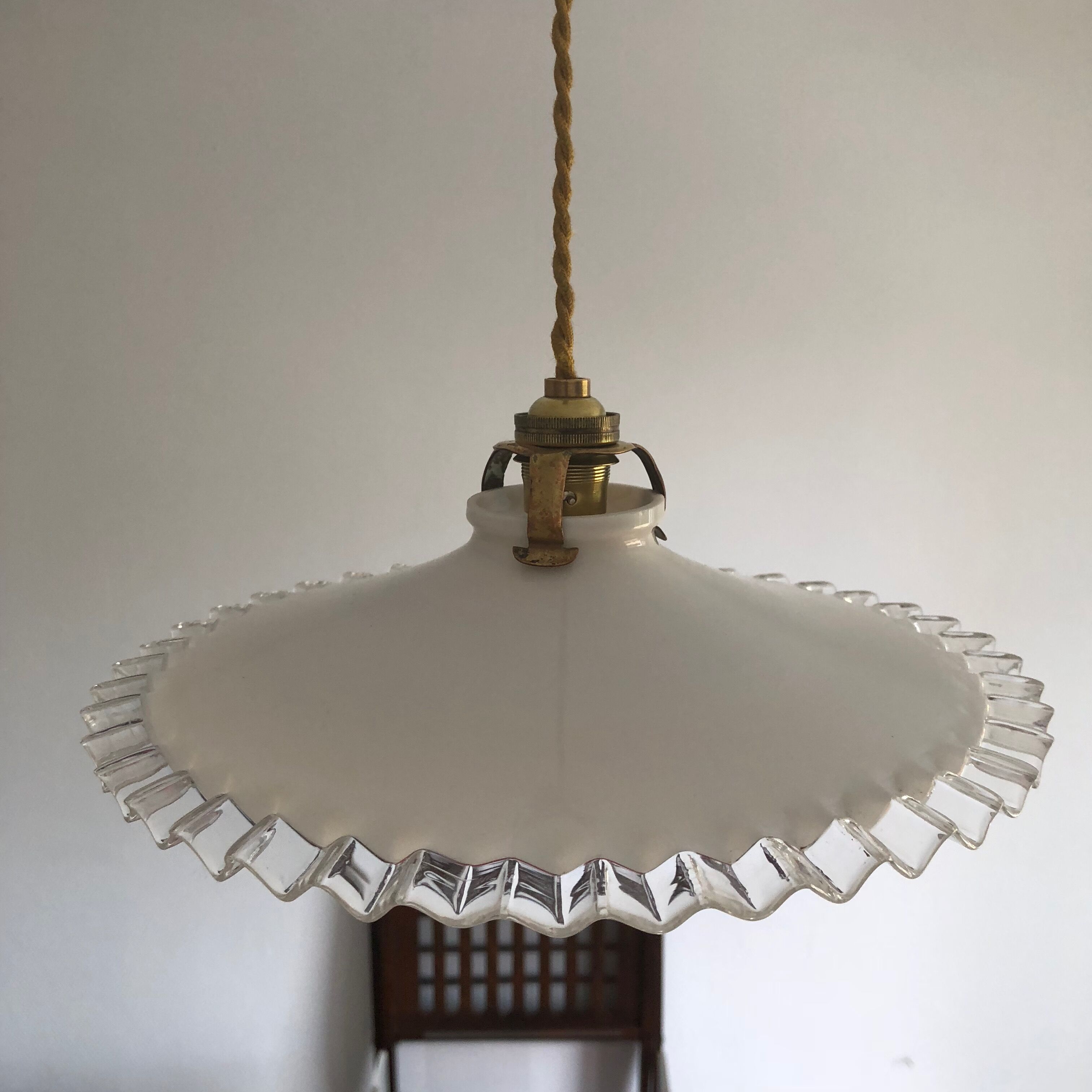Hanging lamp in opaline white vintage 1950