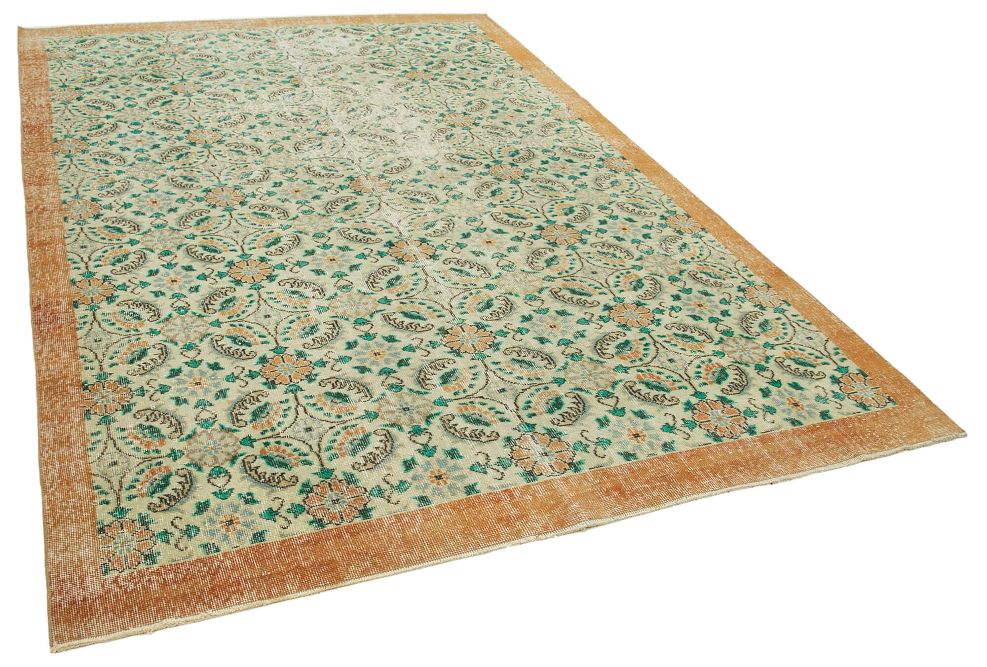 Handmade unique oriental beige carpet 207 cm x 312 cm
