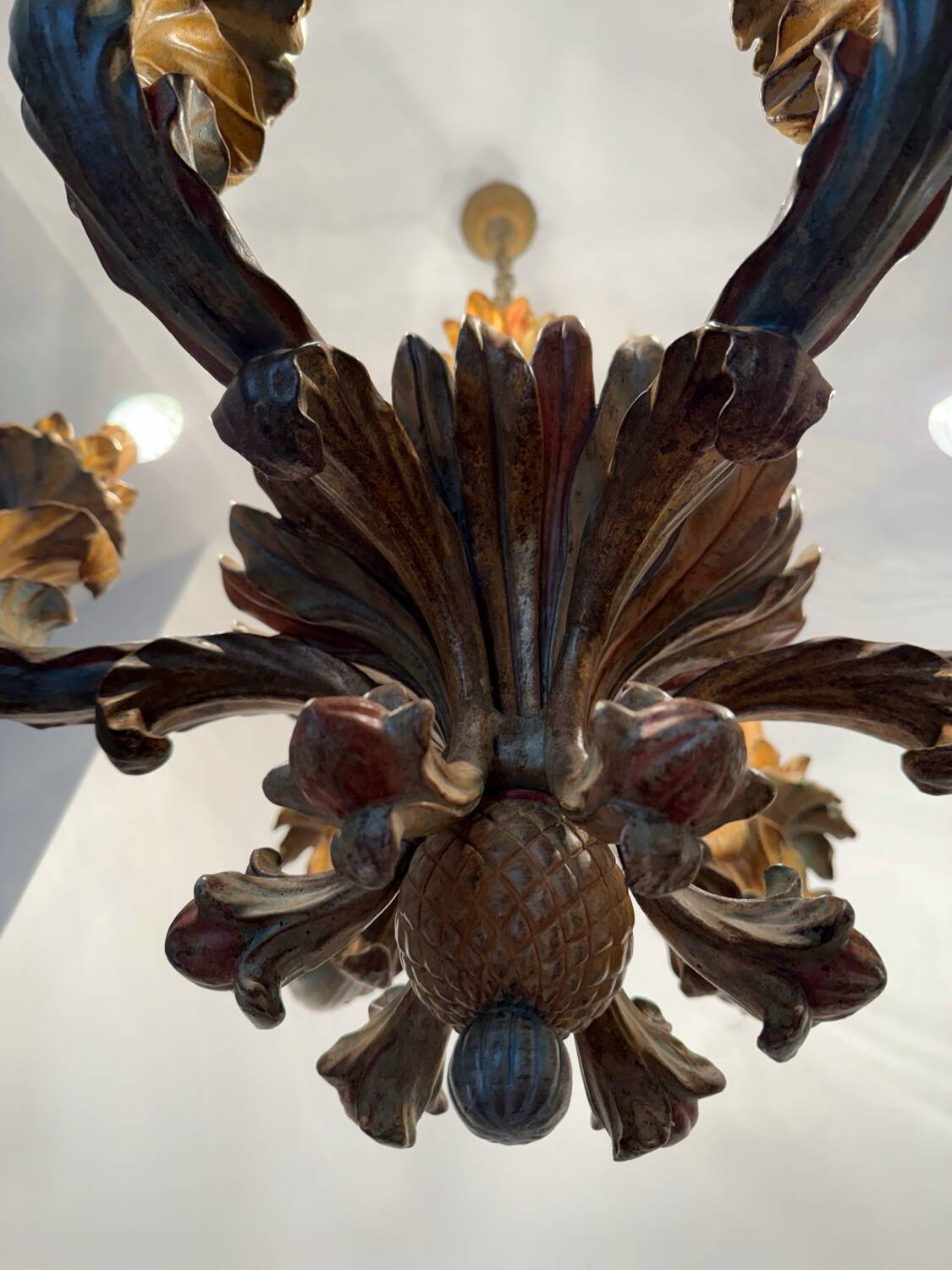 70s Hollywood Regency style chandelier in carved wood