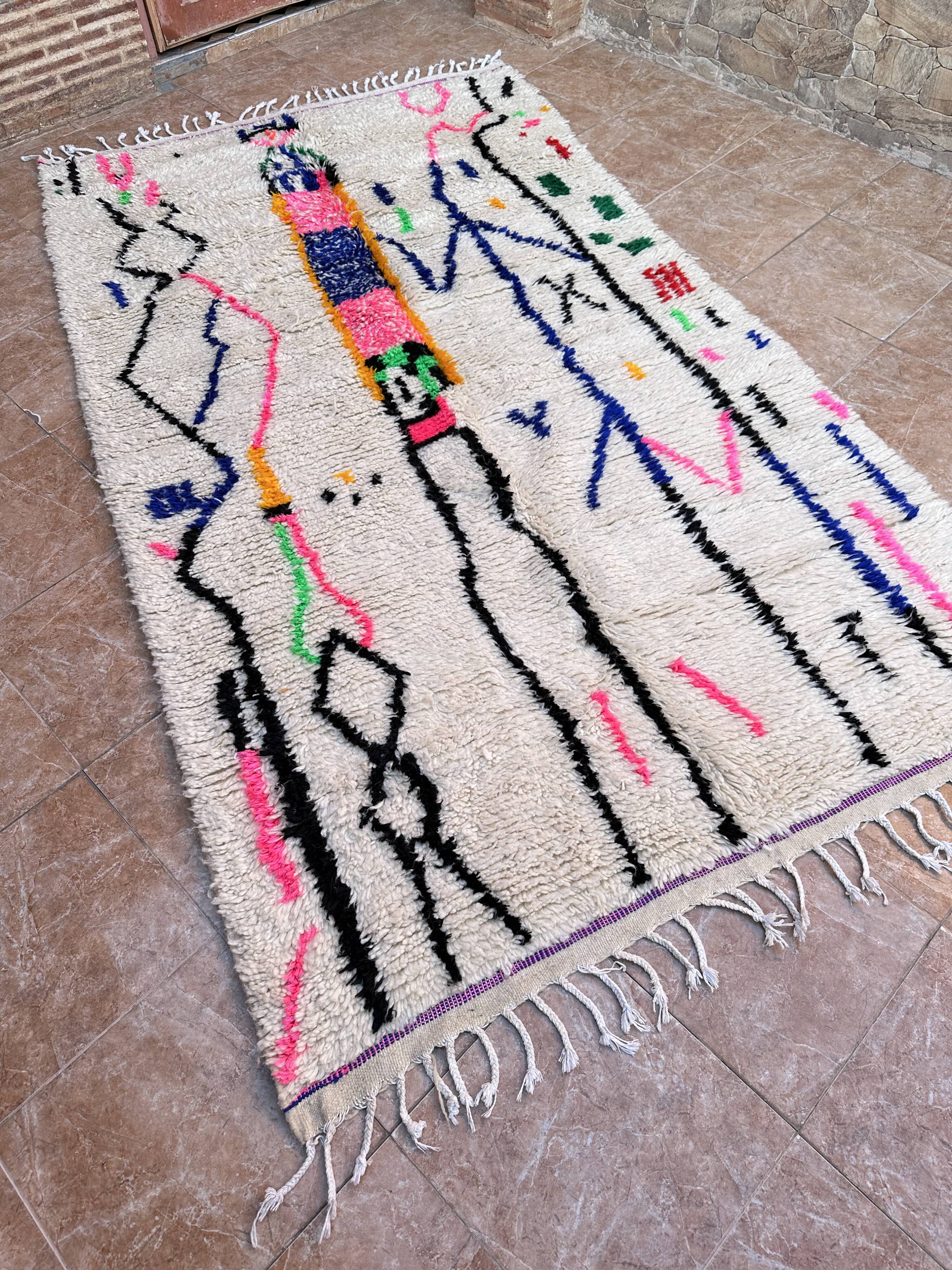 Handmade Berber wool rug: Moroccan Azilal style, colorful pattern