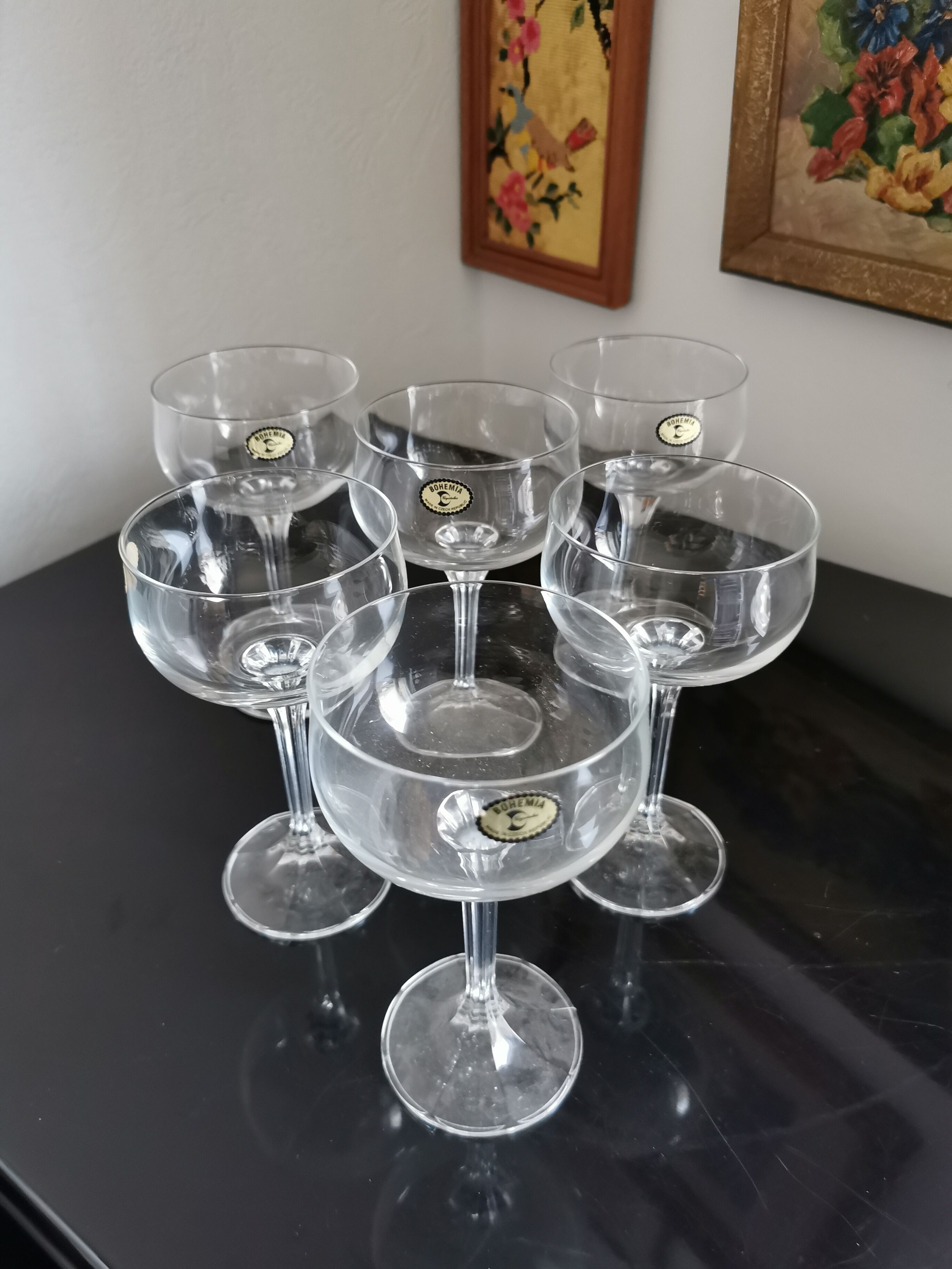 6 bohemian crystal champagne glasses